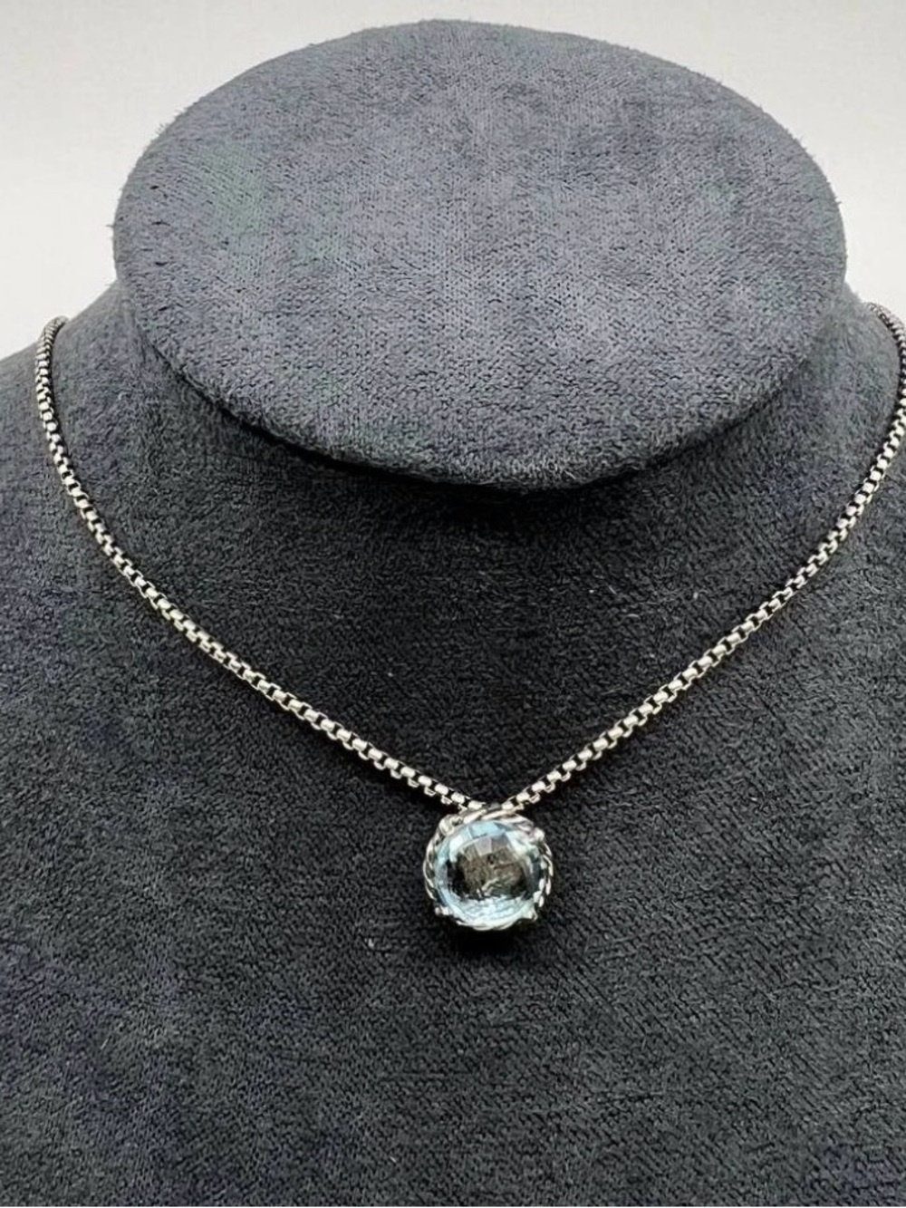 David Yurman Blue topaz sterling silver pendant necklace